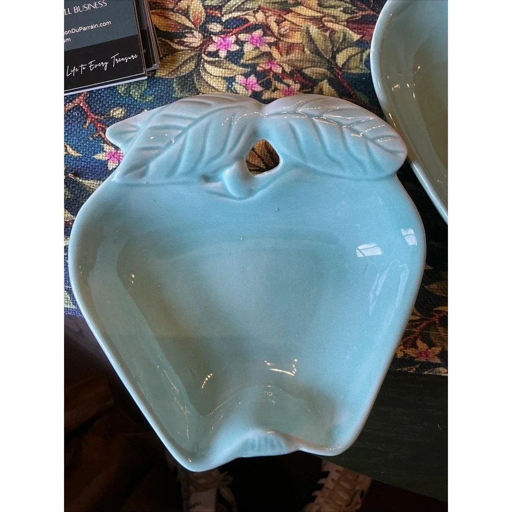 Vintage‎ HOENIG CA Aqua Blue 5PC Apple Pottery Dishes #734